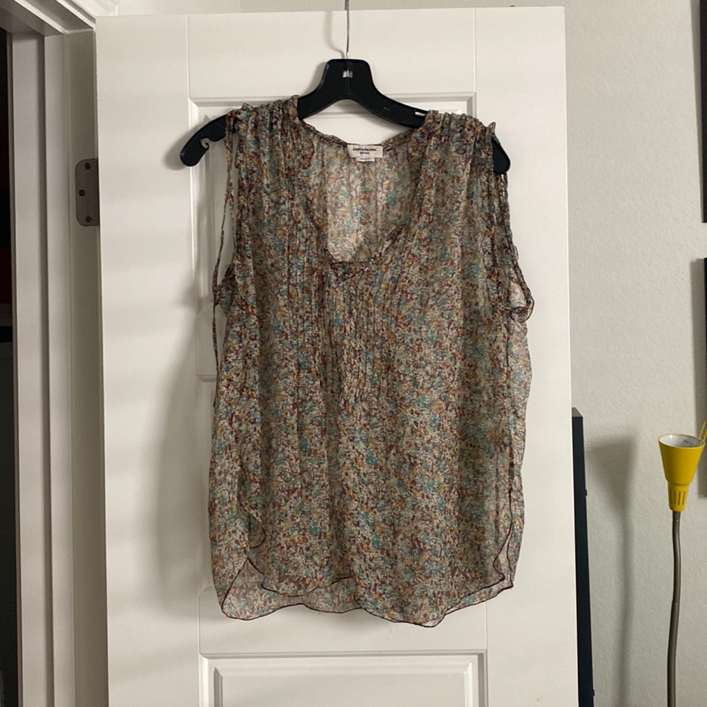 See-Through Floral Blouse With Tie Cinch Straps